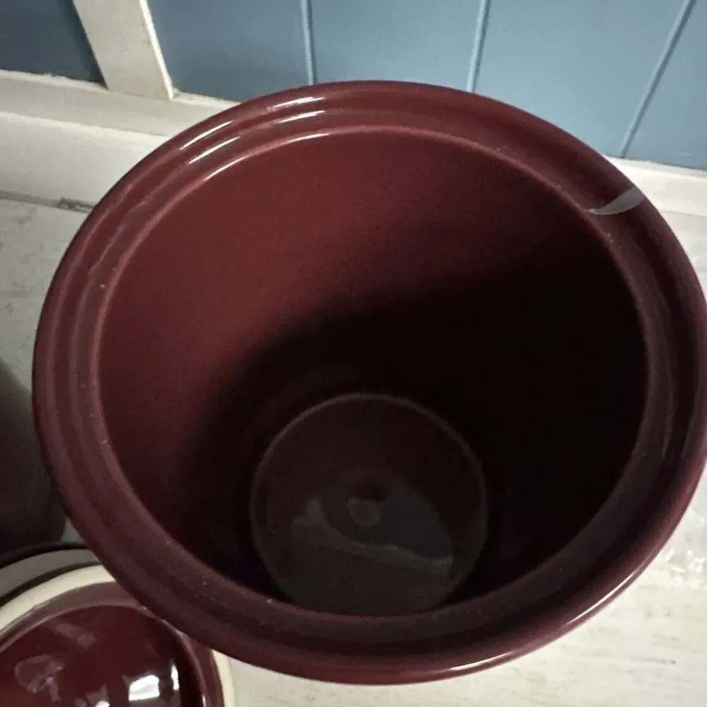Set Of 3 Fiesta‎ Ware Canister Cinnabar Retired EUC Ceramic Burgundy Fiesta Ware
